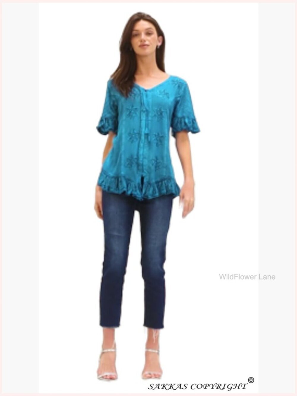 Star Embroidered Blouse with Button Front and Ruffles - Picture 6 of 6